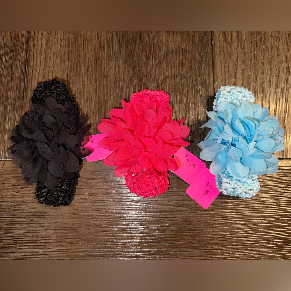 NWT Handmade Flower Headbands x 3 Infant Baby Child Girl